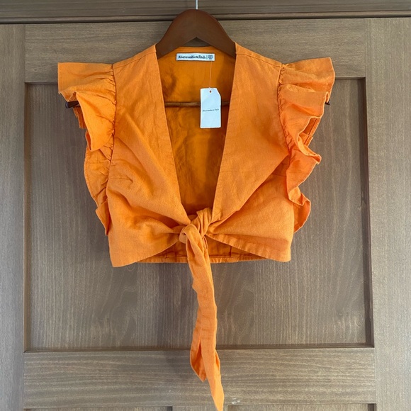 Abercrombie & Fitch Tops - NWT Abercrombie & Fitch Orange Linen Cotton Cropped Shirt